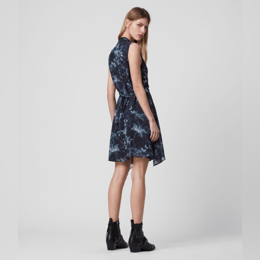 New! All Saints Jayda Evolution Blue Floral Dress 💙 🦋 XS - Picture 3 of 16